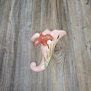 Vintage Pink Wall Pocket Vase, Duck Cattails & Cornucopia